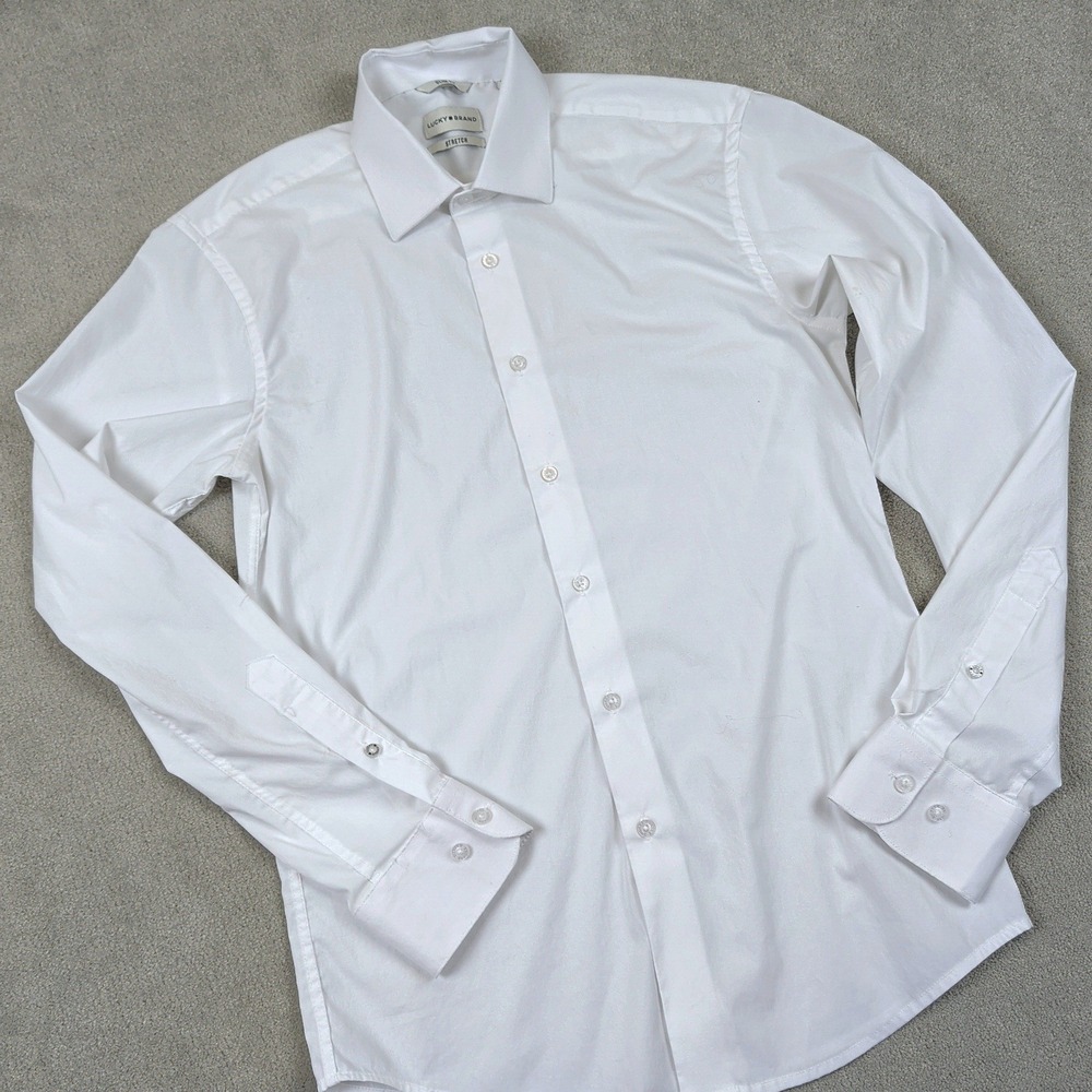Lucky Brand Size S Slim Fit Stretch White Long Sleeve Button Down Dress Shirt
